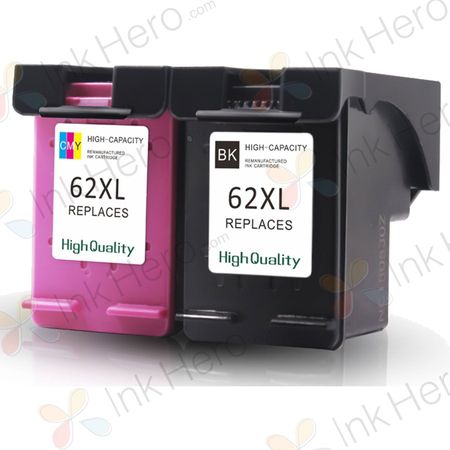 2 Pack HP 62XL High-Yield Remanufactured Ink Cartridges