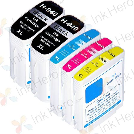 5 Pack HP 940XL High-Yield Remanufactured Ink Cartridges