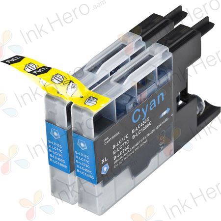 2 Pack Brother LC1280C Cyan Compatible Extra High-Yield Ink Cartridges