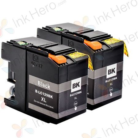 2 Pack Brother LC129BK Black Compatible Ultra High-Yield Ink Cartridges