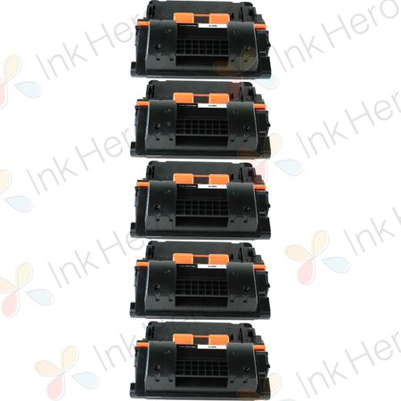 5 Pack HP 90X High-Yield Black Compatible Toner Cartridges (CE390X)