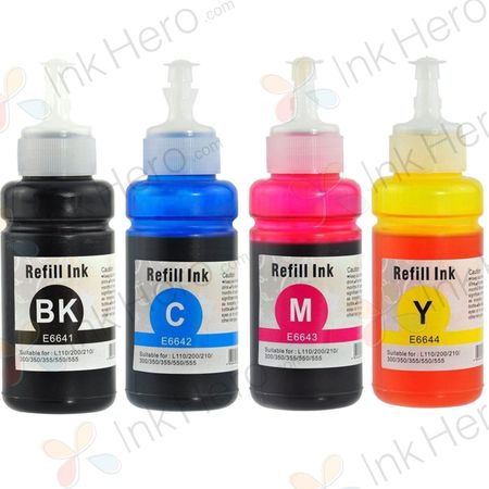 4 Pack Epson T664 High-Yield Compatible Ink Bottles