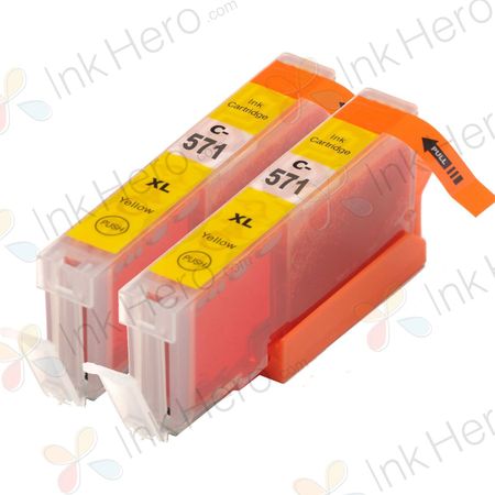 2 Pack Canon CLI-571XL Yellow Compatible High-Yield Ink Cartridges