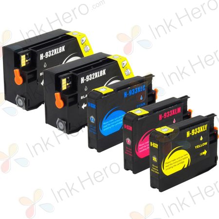 5 Pack HP 932XL & 933XL High-Yield Compatible Ink Cartridges